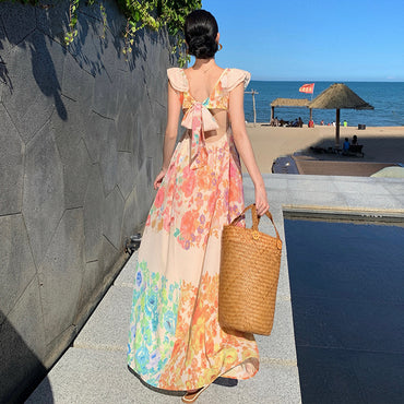 Female Summer Sexy Hot Girl Hollow Backless Beach Vacation Dress