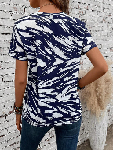 Flag Print T-shirt Crew Neck Casual - Chic Angle