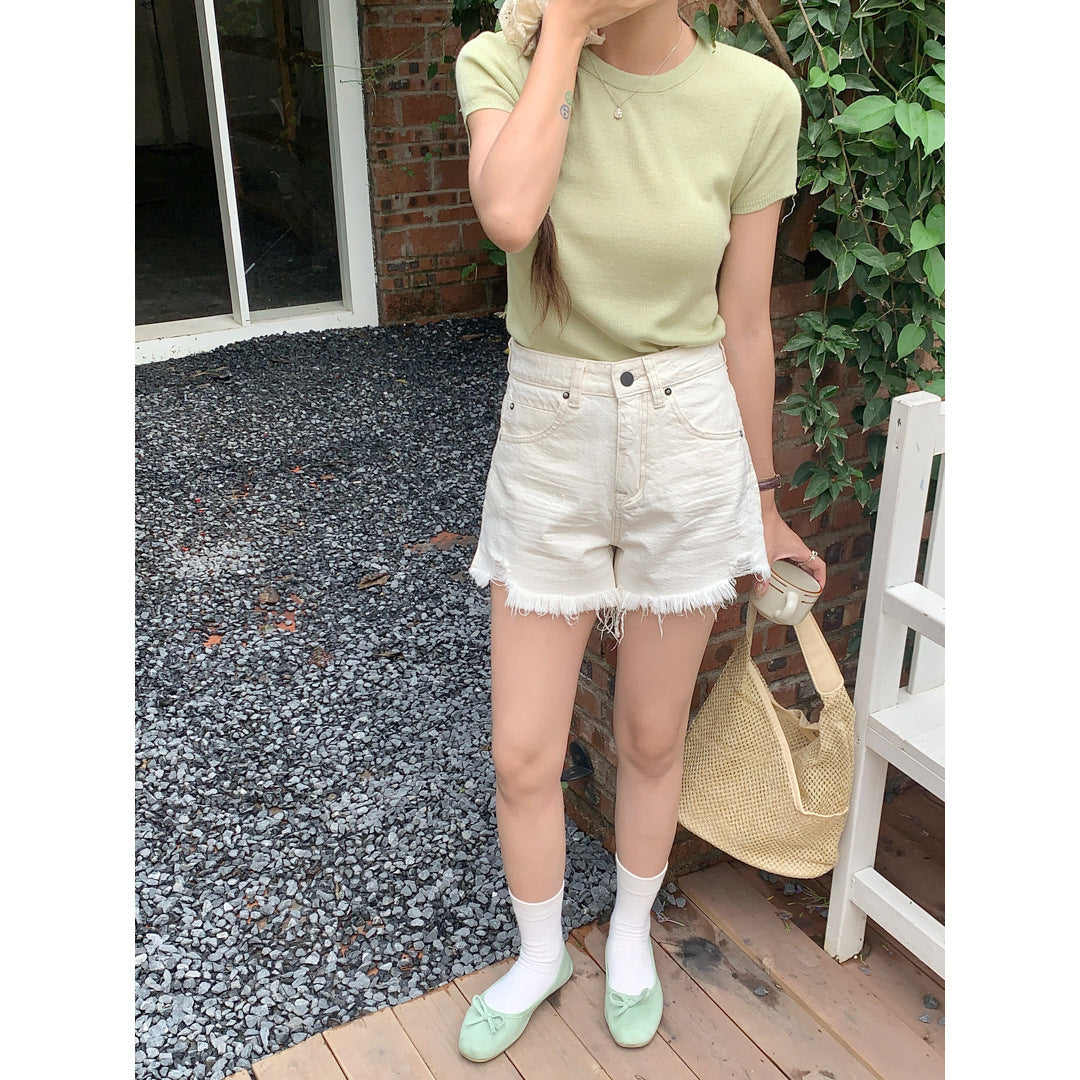 Hot Girl Ripped Frayed Vintage Denim Shorts - Chic Angle