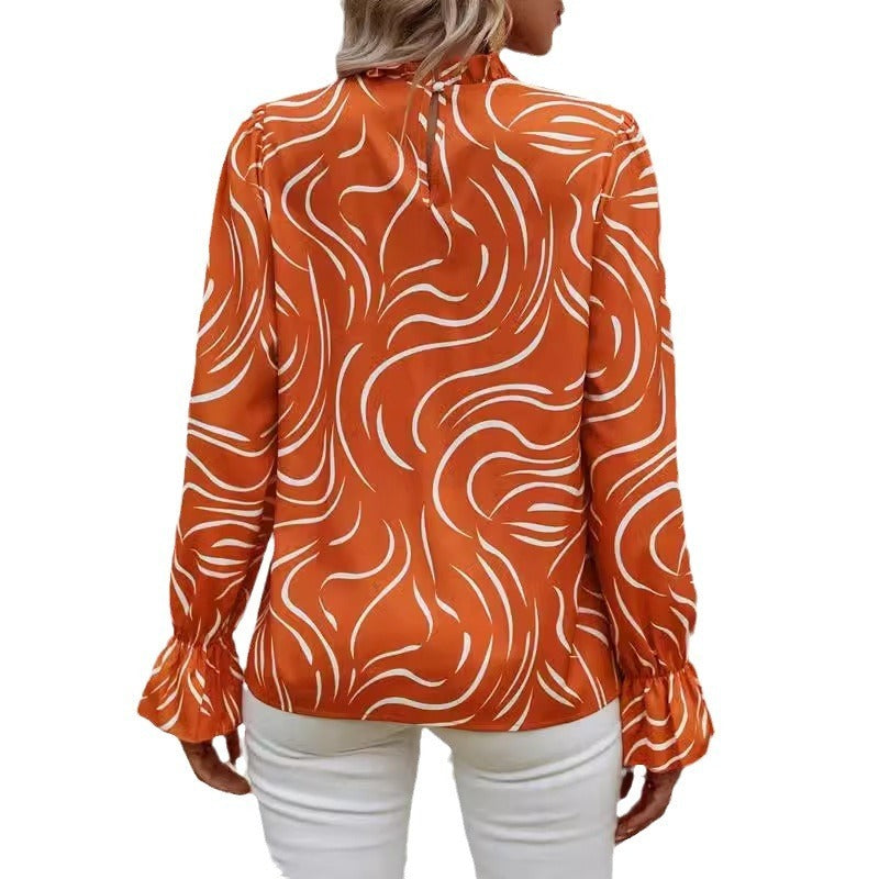 Women's Water Ripple Printed Long-sleeved Top - Chic Angle