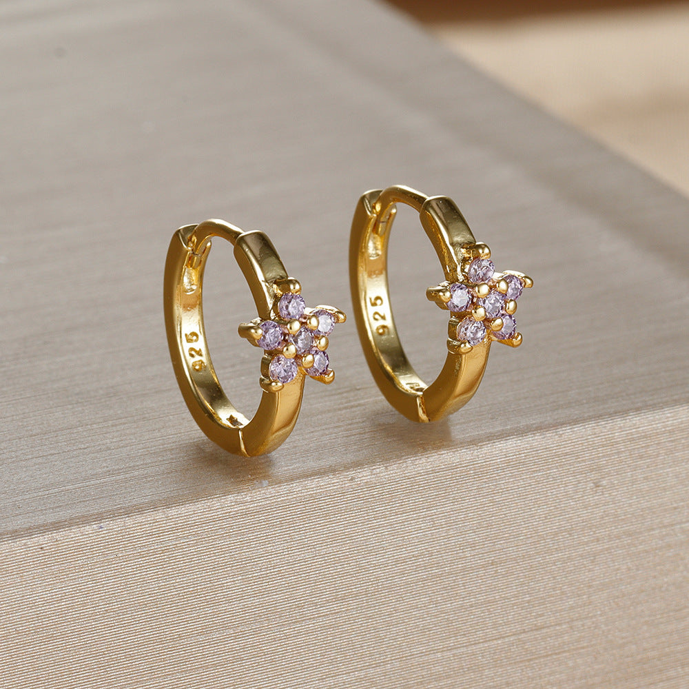 Silver Needle Geometric Stars Rhinestone Earrings Women's Fashion