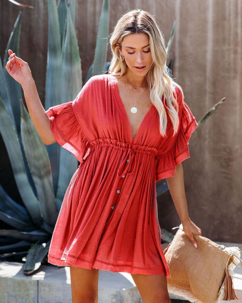 Fashion Casual Beach Vacation Style Sexy Loose Backless Dress