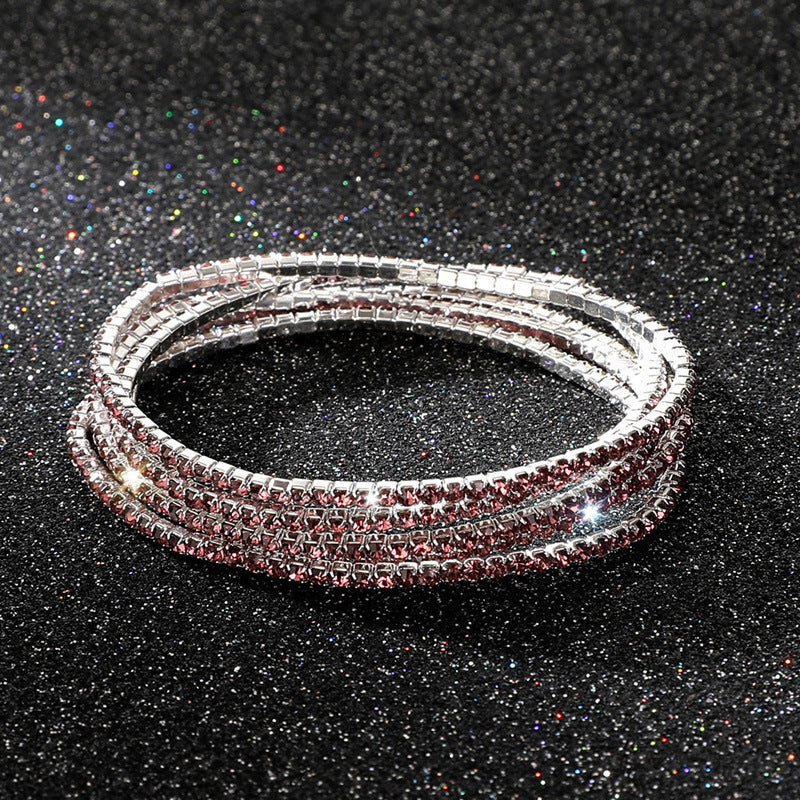 Diamond-embedded Stretch Bracelet 2mm Single Row Color