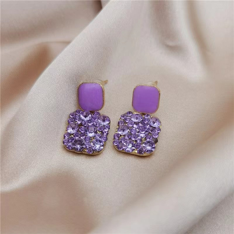 European And American Style Purple Diamond Square Earrings