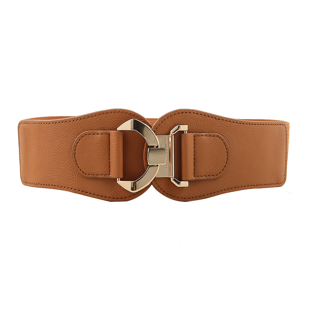 New Autumn And Winter Women's Wide Belt Metal Curved Buckle Belt With Suit Jacket Elastic Elastic Comfortable Waist