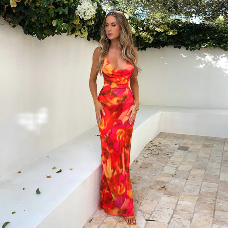 Vacation Style European And American Sexy Backless Spaghetti Straps Dress Women