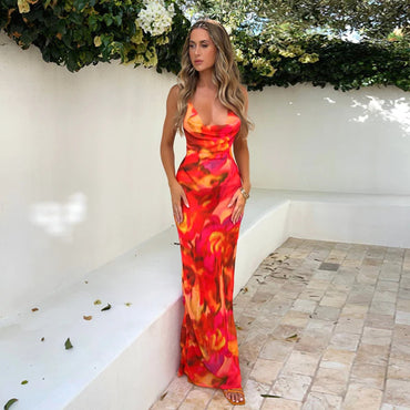 Vacation Style European And American Sexy Backless Spaghetti Straps Dress Women