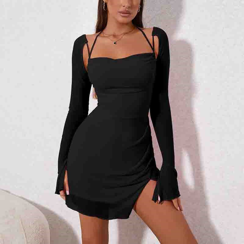 Solid Color Backless Hanging Neck Halter Dresses