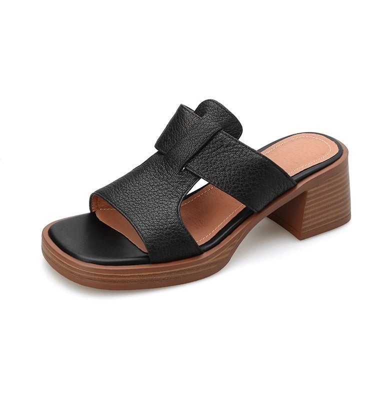 Women's Chunky Heel Summer Fashion Outdoor Soft Leather Waterproof Sandals
