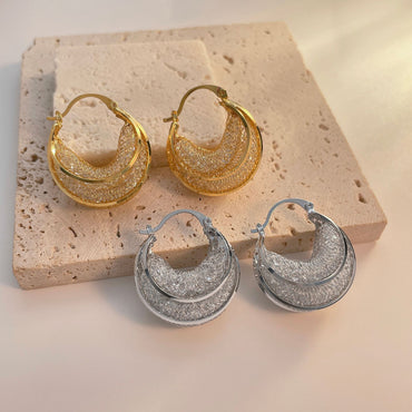 Net Pocket Zircon Mesh U-shaped Earrings Geometry