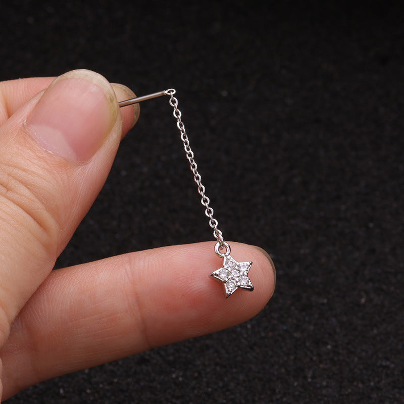 Creative Pendant Earrings Pentagram Zircon Stainless Steel