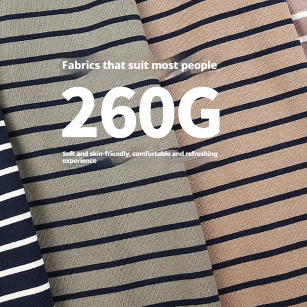 Combed Cotton Contrast Color Striped Loose Short Sleeve