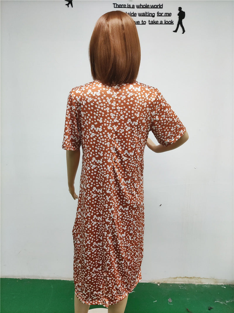 Round Neck Short Sleeve Floral Midi Dress