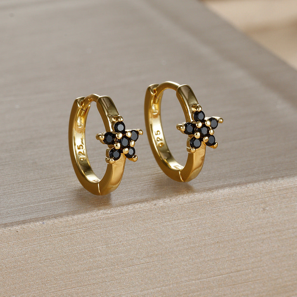 Silver Needle Geometric Stars Rhinestone Earrings Women's Fashion