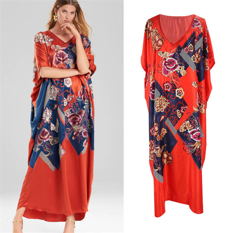European And American New Satin Loose Fit Dress Vacation Casual Overlay Cover Up