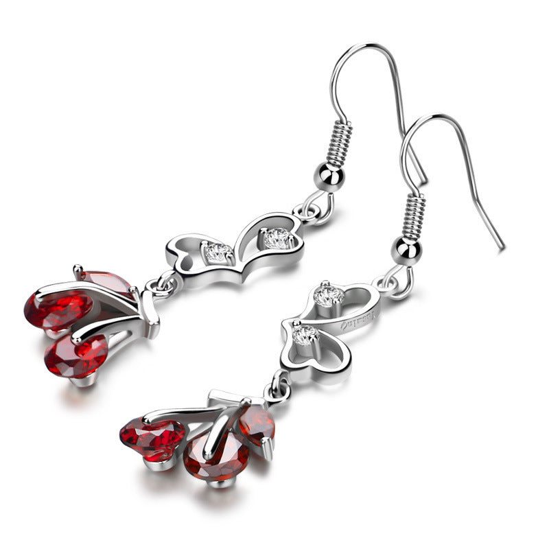 Long Tassel Cherry Love Red Zircon Earrings