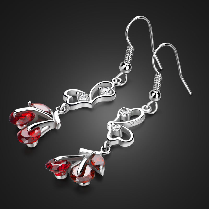 Long Tassel Cherry Love Red Zircon Earrings