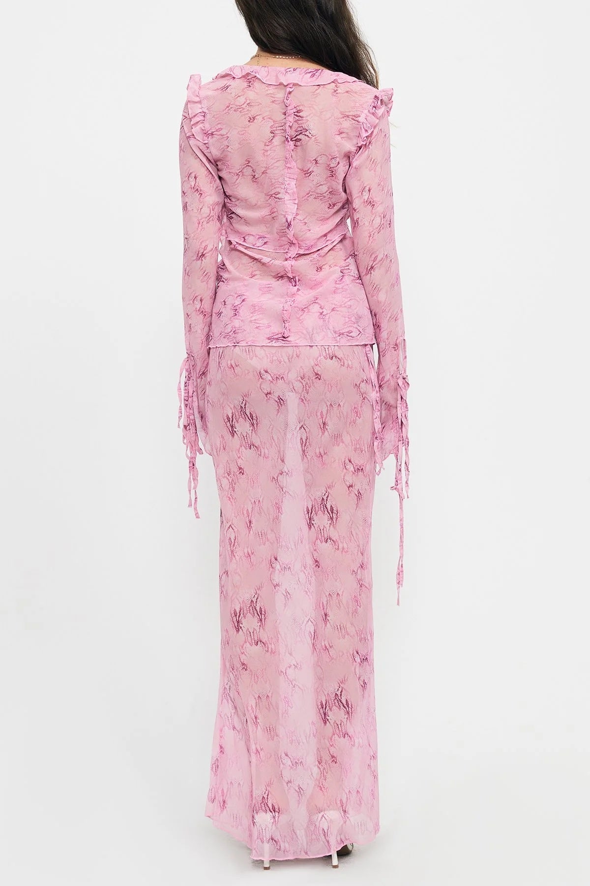 Strappy Lace V-neck Top Chiffon Printed Dress Suit
