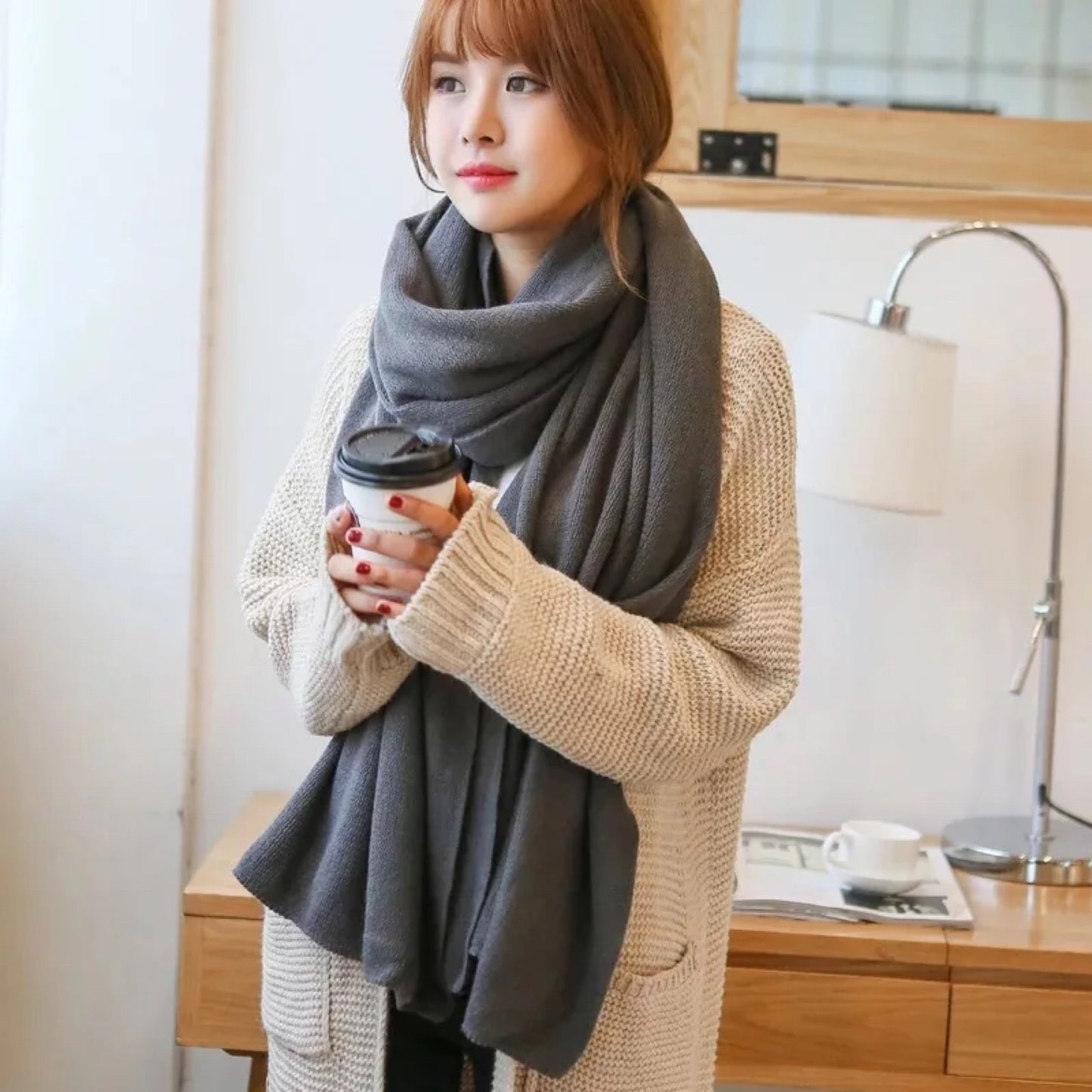 Scarf Female Winter Korean Version Of Knitted Wool Cashmere Scarf Shawl Men And Women Solid Color Wild Collar