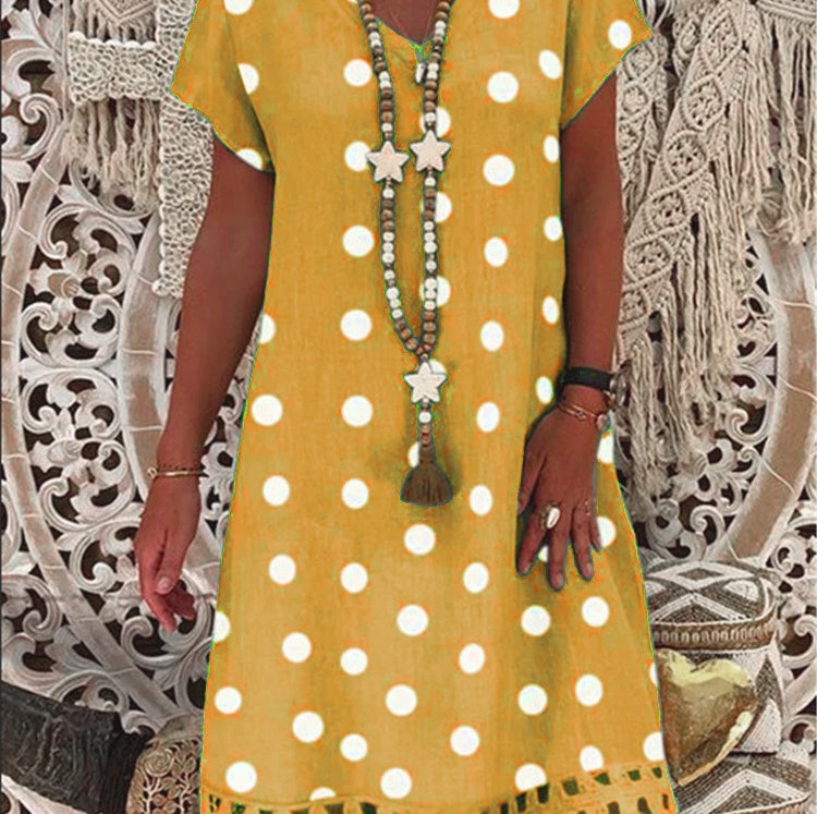 V-neck print midi dress