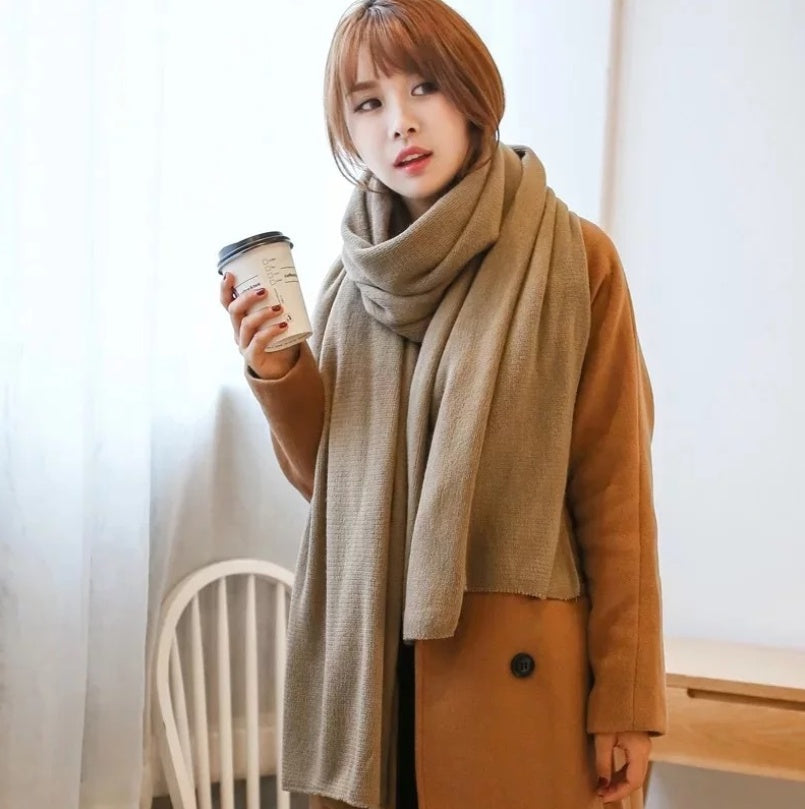 Scarf Female Winter Korean Version Of Knitted Wool Cashmere Scarf Shawl Men And Women Solid Color Wild Collar