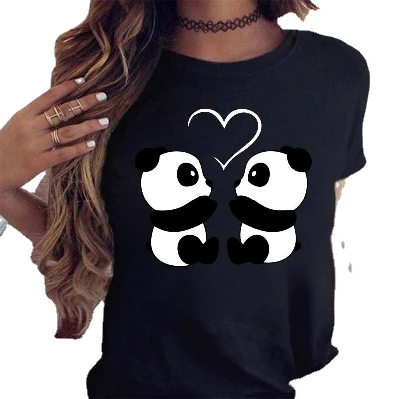 Digital Cartoon Panda Printing Round Neck Sports Short Sleeve - Chic Angle