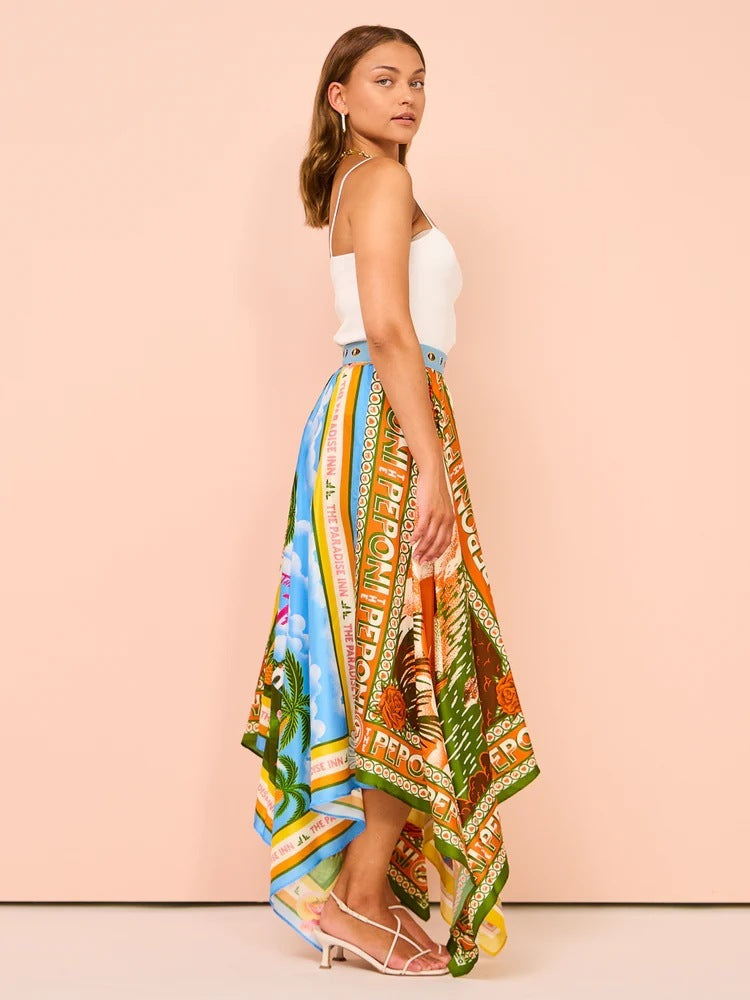 Fashionable All-match Irregular Skirt Printed Skirt