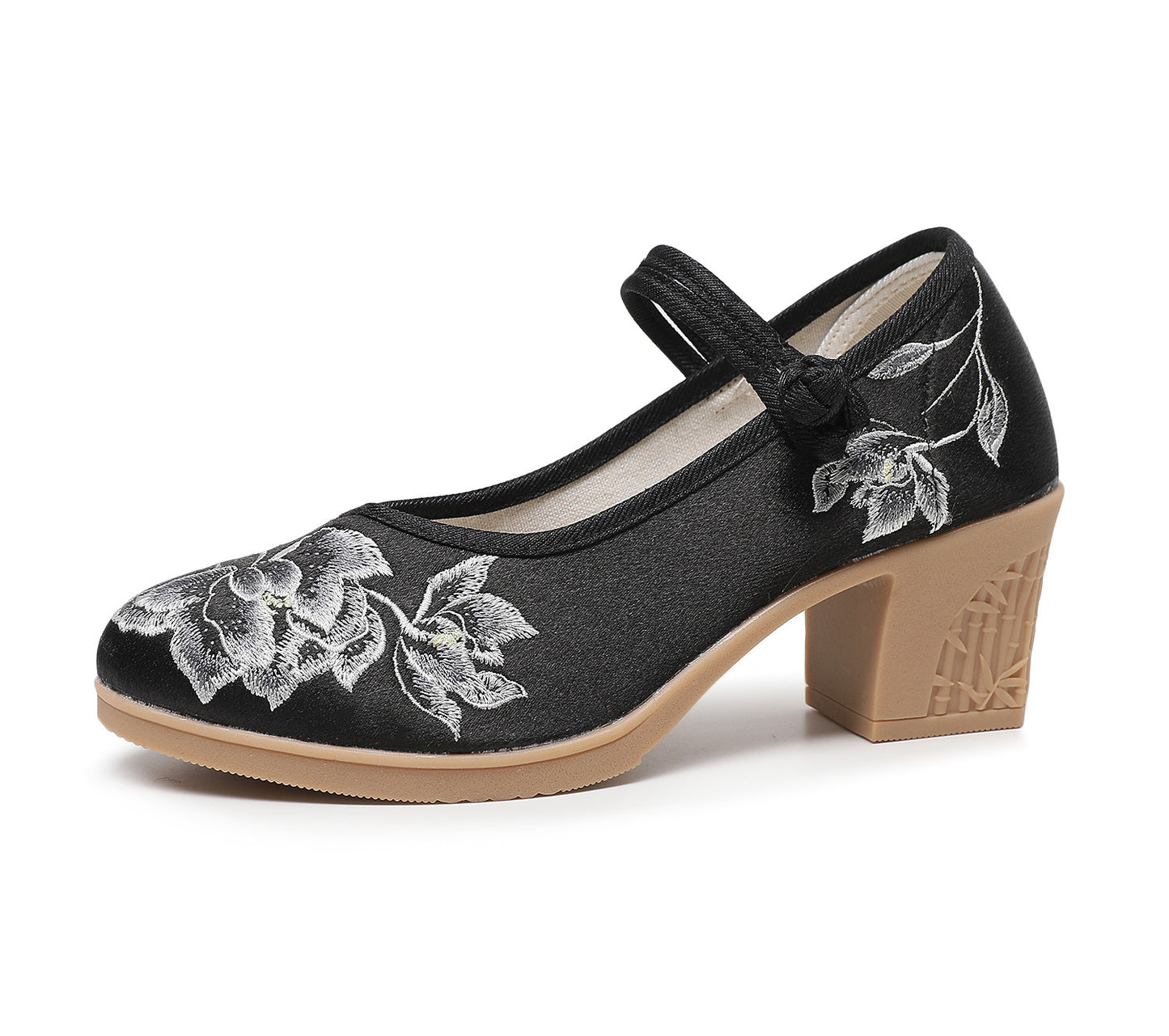 Shallow Mouth Plain Color Matching Horse-face Skirt High Heel Embroidered Shoes