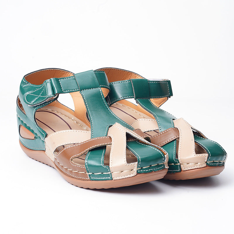 Vintage Round Toe Wedge Ladies Cross Buckle Sandals