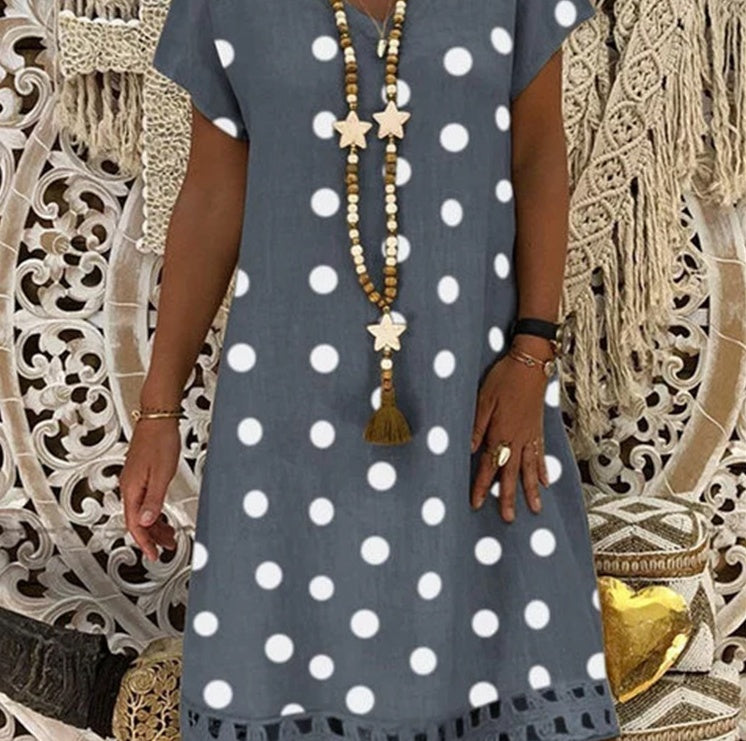 V-neck print midi dress