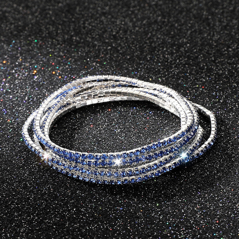 Diamond-embedded Stretch Bracelet 2mm Single Row Color