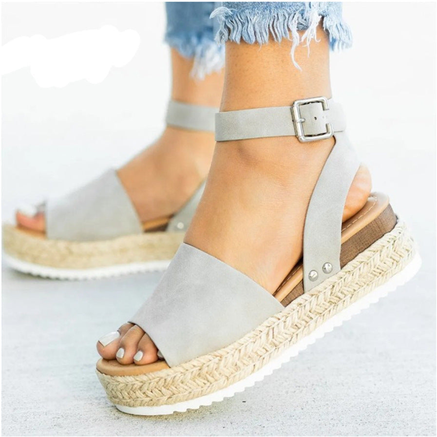 Plus Size Women's Thick Sole Leopard Print Round Toe Belt Buckle Fashion Casual Sandals