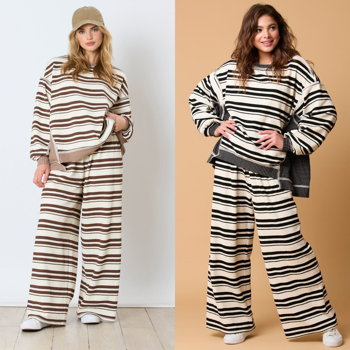 Striped Long-sleeved Trousers Casual Loose Two-piece Suit