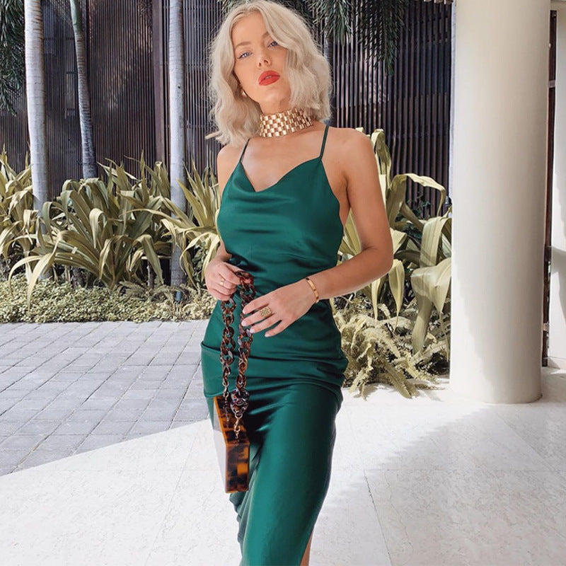 Satin silk ladies midi dress