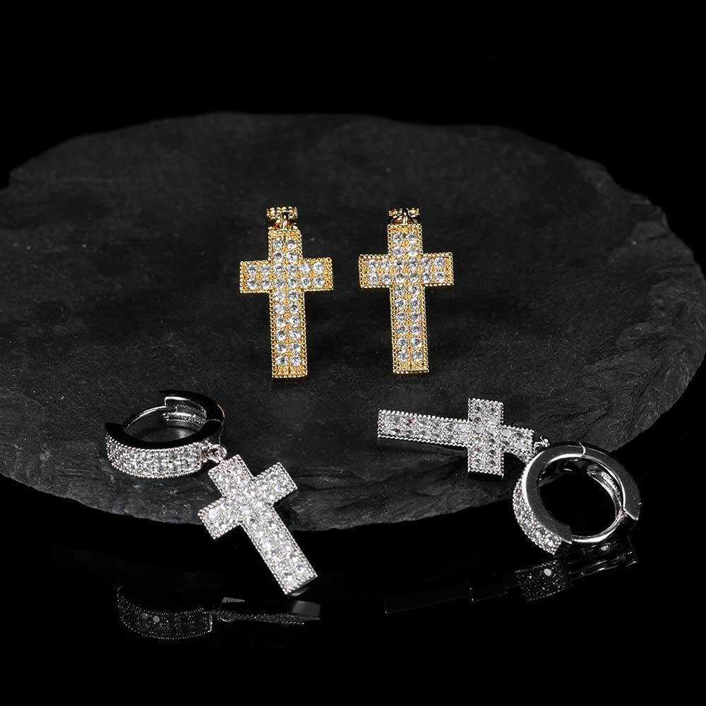 New Double Row Hip Hop Stud Earrings Micro Inlaid Zircon