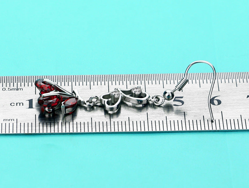 Long Tassel Cherry Love Red Zircon Earrings