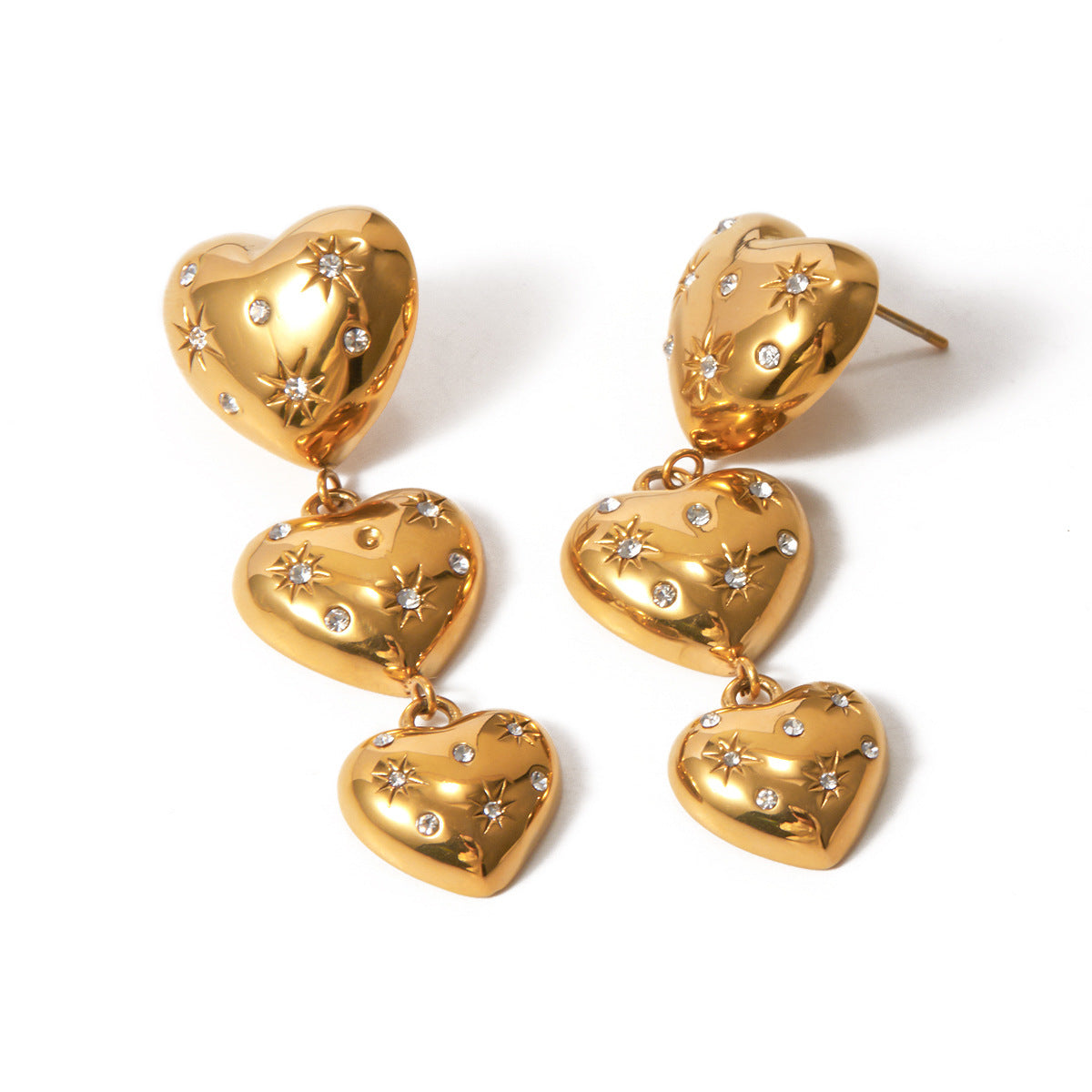 18K Gold Stainless Steel Heart-shaped Pendant Earrings With Diamond
