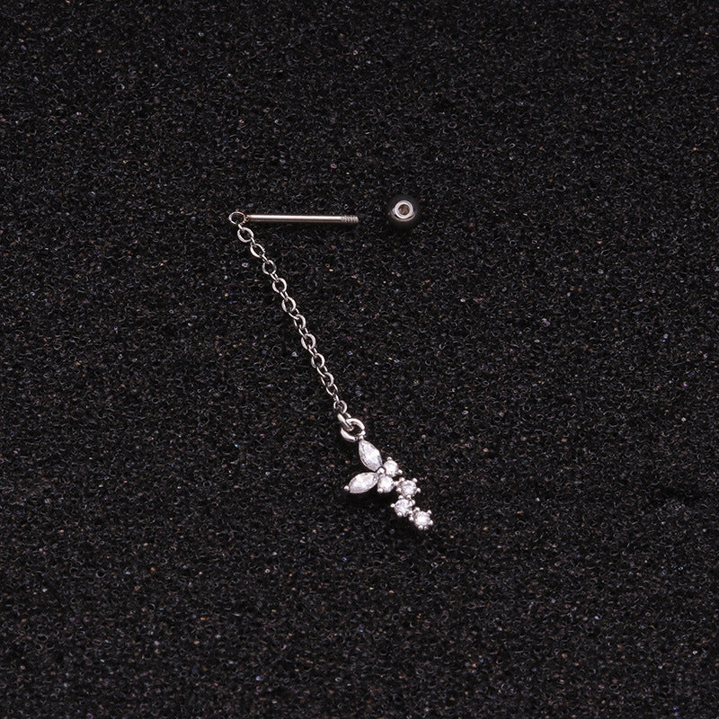 Creative Pendant Earrings Pentagram Zircon Stainless Steel