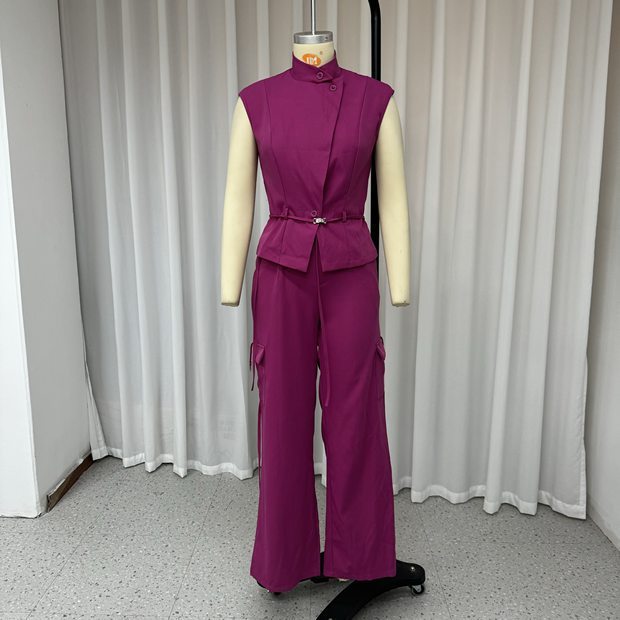 Rest Sleeveless Polo Collar Solid Color Casual Two-piece Suit - Chic Angle