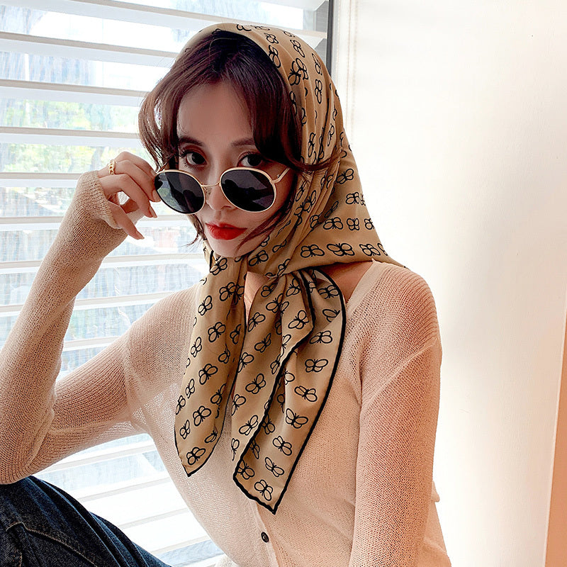 Retro Temperament Silk Scarf Women Wild Simple Sunscreen Travel Headscarf