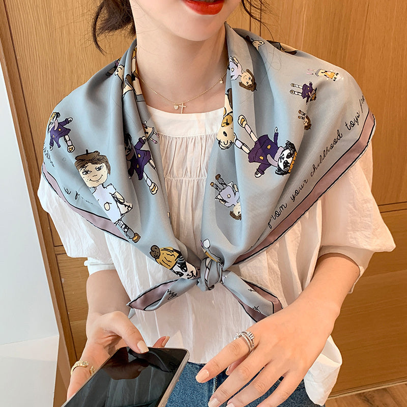 Retro Temperament Silk Scarf Women Wild Simple Sunscreen Travel Headscarf