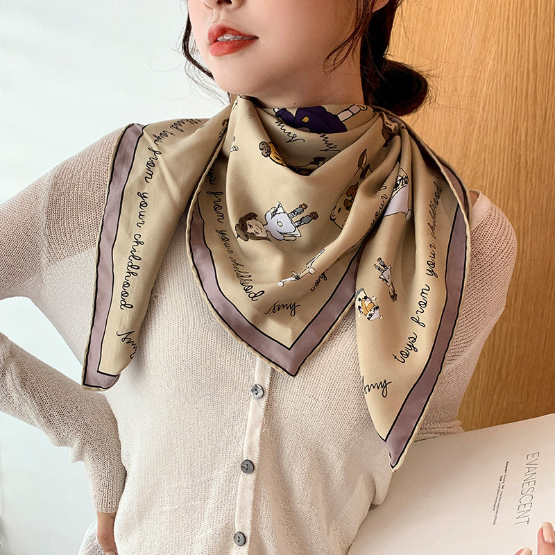 Retro Temperament Silk Scarf Women Wild Simple Sunscreen Travel Headscarf