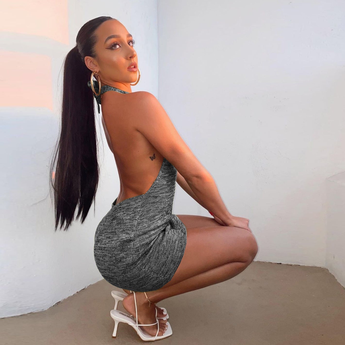 Cryptographic Halter Backless Mini Dresses Bodycon Skinny