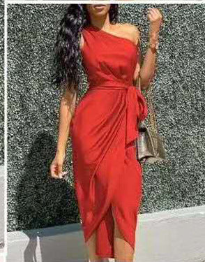 slanting shoulders and irregular straps