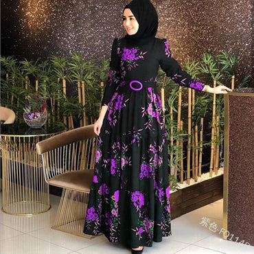 Women'S Printed Plus Size Muslim Dress 4Xl - Chic Angle