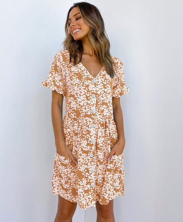 Summer Women Mini Dresses Spring Short Sleeve Dot Printed