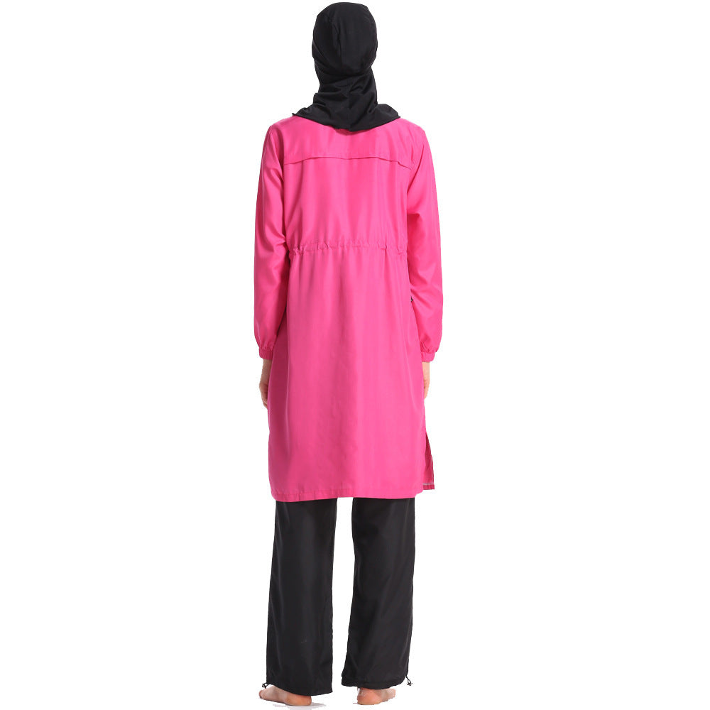 New Middle Eastern Women'S Thin Sportswear Conservative Swimsuit Loose Large Size Zipper And Hooded Three-Piece Suit - Chic Angle