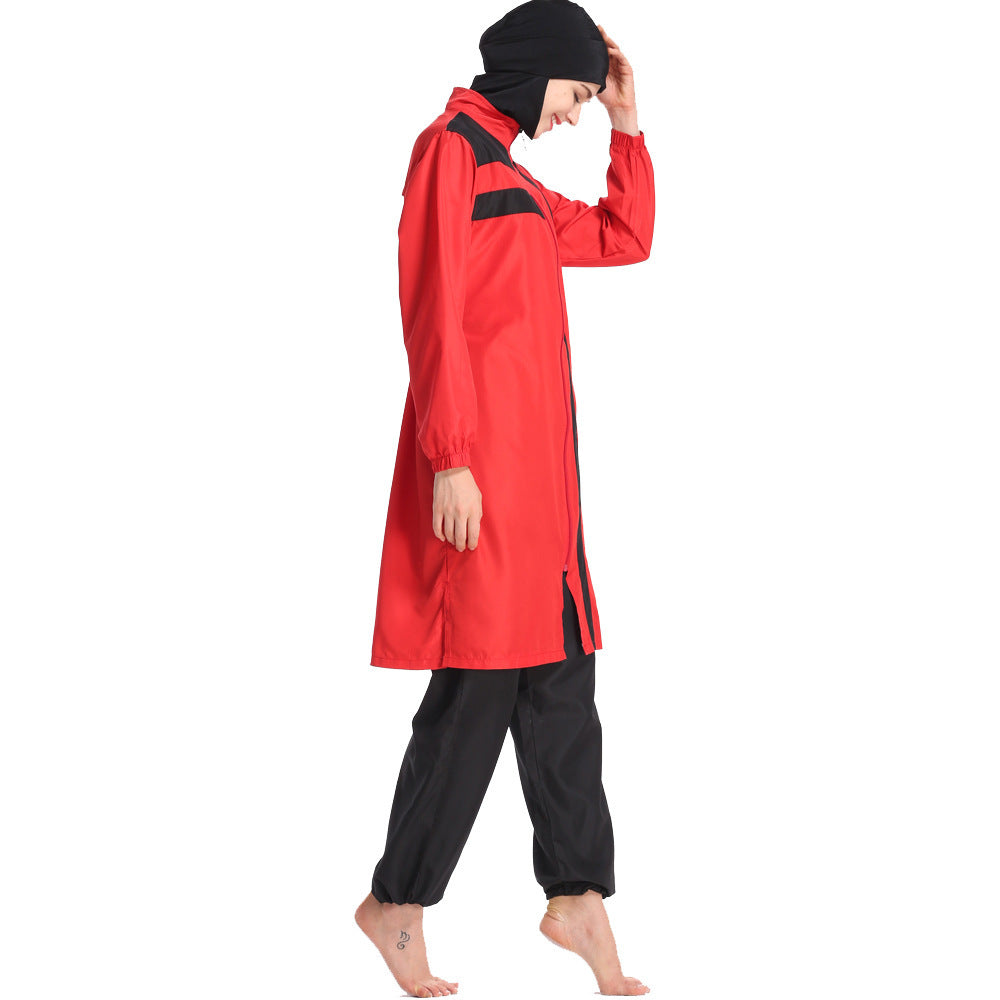 New Middle Eastern Women'S Thin Sportswear Conservative Swimsuit Loose Large Size Zipper And Hooded Three-Piece Suit - Chic Angle