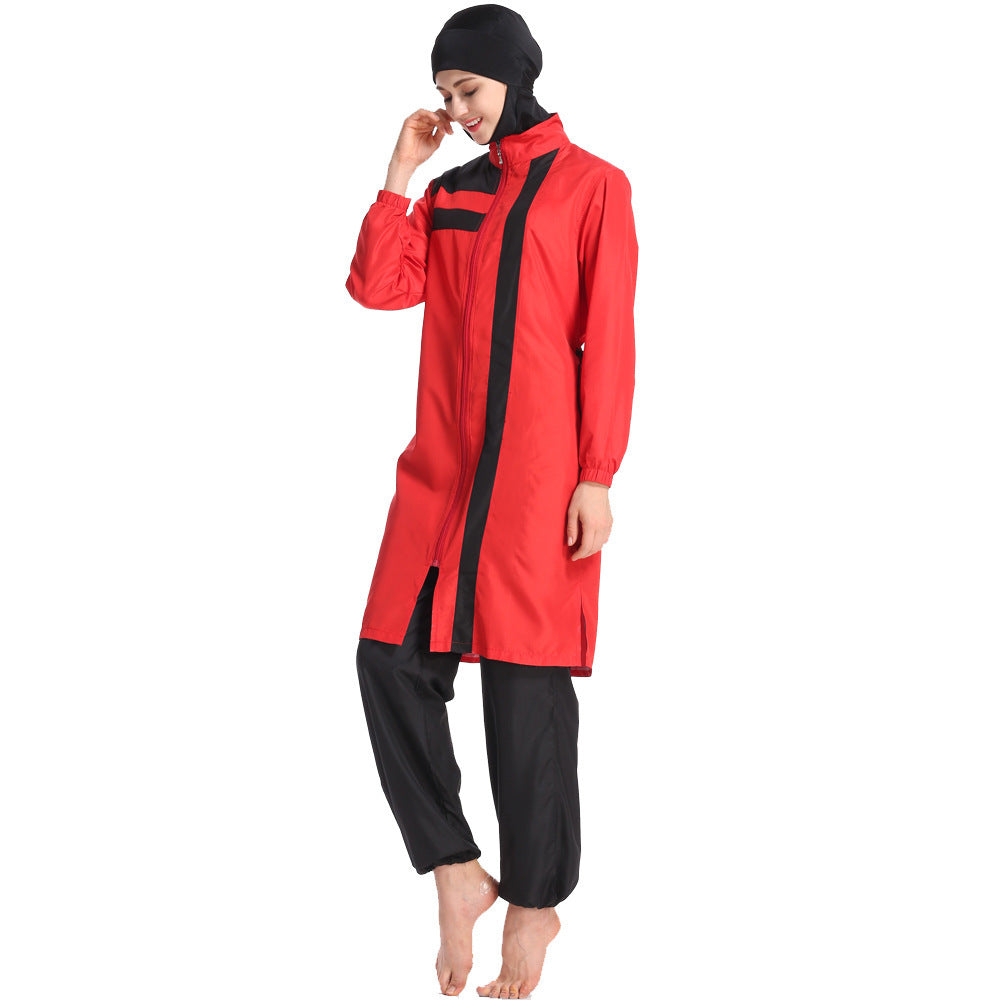 New Middle Eastern Women'S Thin Sportswear Conservative Swimsuit Loose Large Size Zipper And Hooded Three-Piece Suit - Chic Angle
