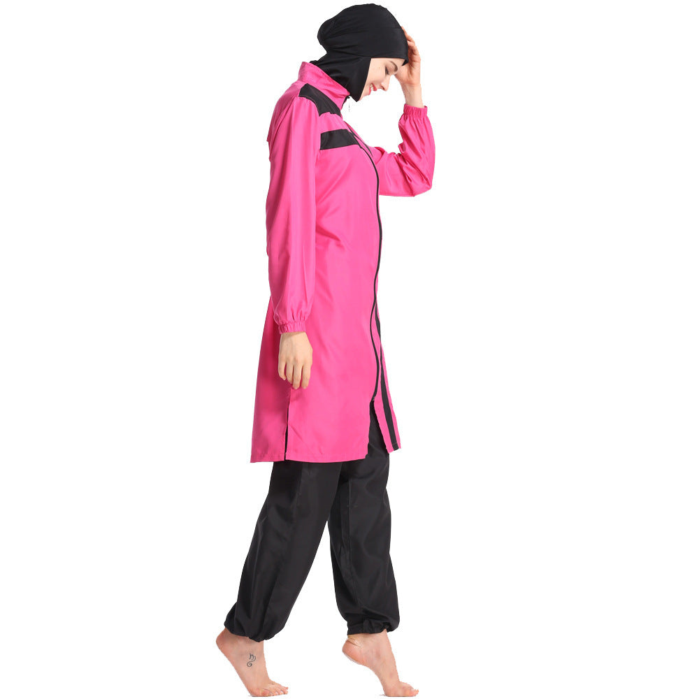 New Middle Eastern Women'S Thin Sportswear Conservative Swimsuit Loose Large Size Zipper And Hooded Three-Piece Suit - Chic Angle